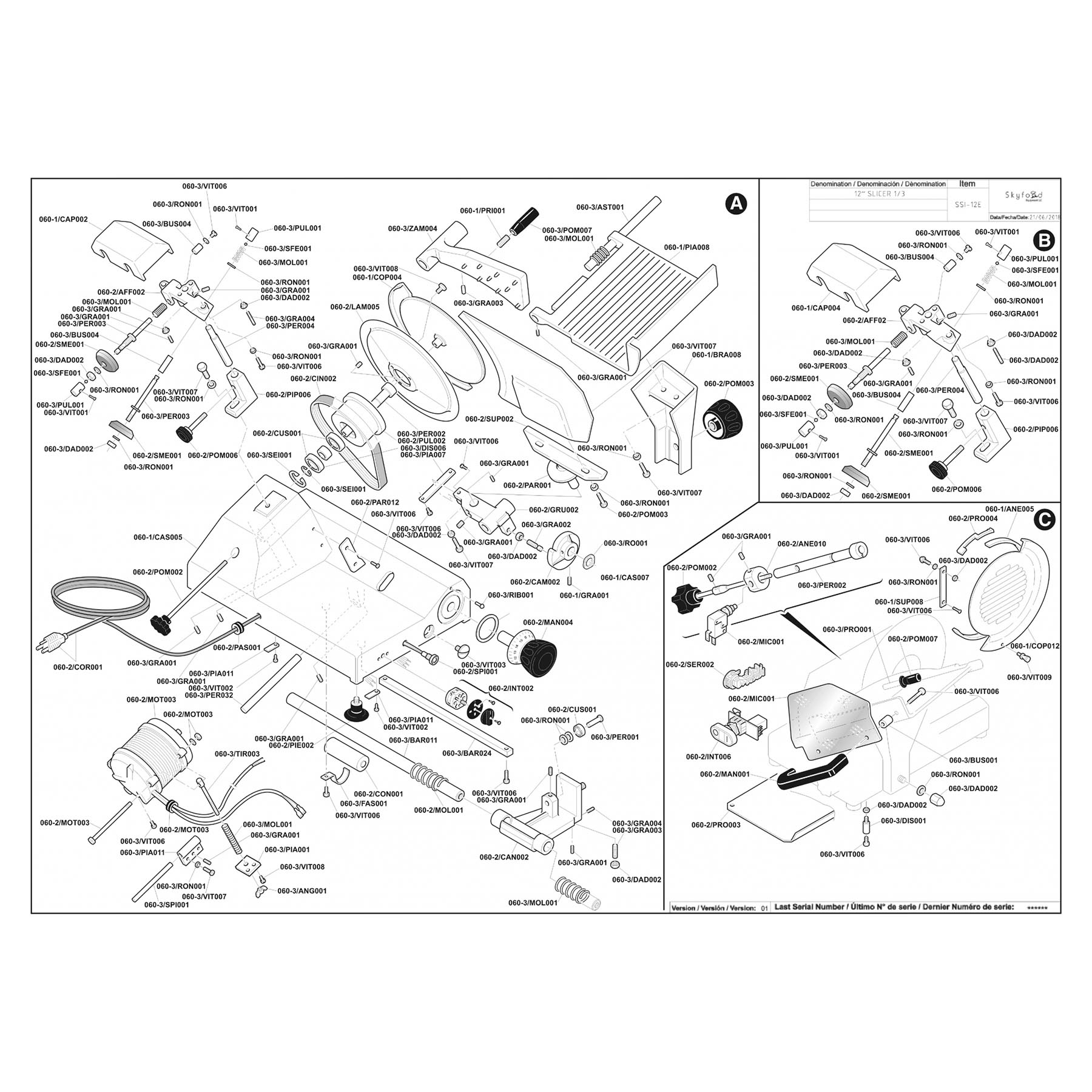 Skyfood (Fleetwood) SSI12E 12" Deli Slicer 1/3 HP Kitchenall