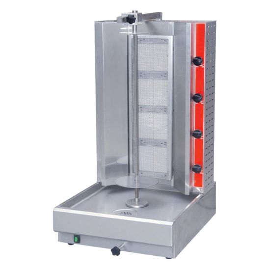 110V Shawarma Doner Kebab Machine Gyro Grill with 2 Gas Burner Automatic Vertical Broiler for Commercial home Kitchen 
