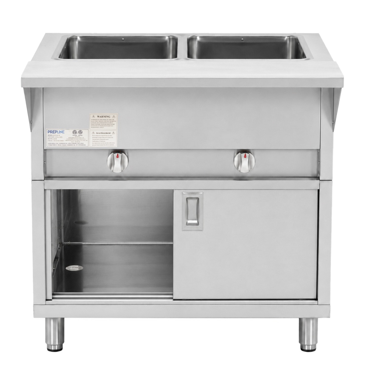 Prepline 32" Two Pan Sealed Well Gas Hot Food Steam Table with Enclosed Base and Sliding Doors