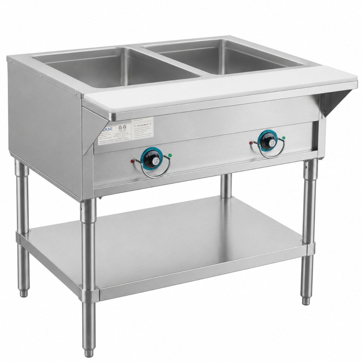 Prepline 32" Two Well Electric Hot Food Steam Table with Undershelf - 120V, 1000W