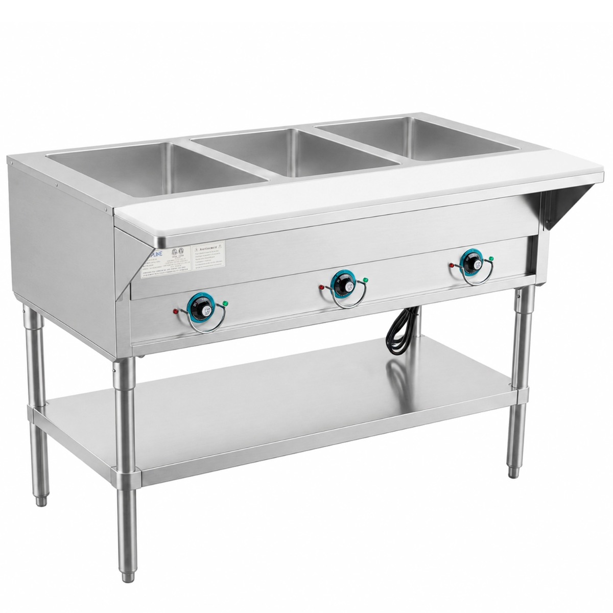 Prepline 48" Three Well Electric Hot Food Steam Table with Undershelf - 120V, 1500W