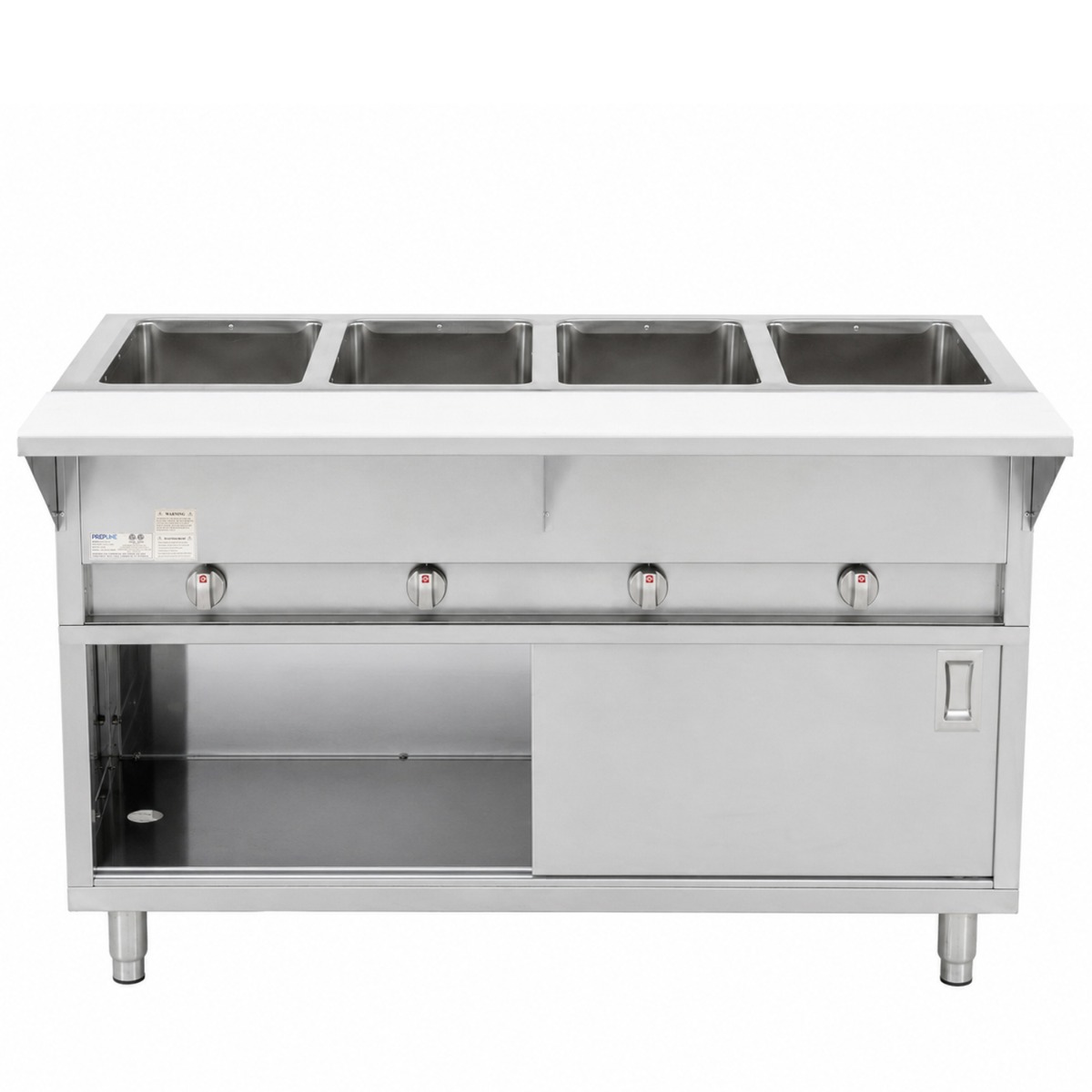 Prepline 60" Four Pan Sealed Well Gas Hot Food Steam Table with Enclosed Base and Sliding Doors