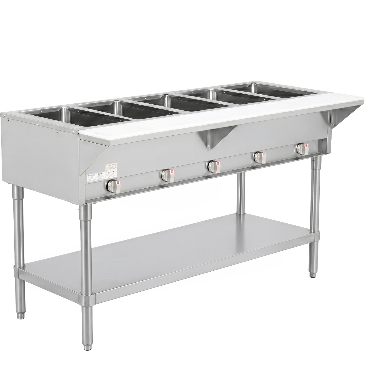 Prepline 74" Five Well Gas Hot Food Steam Table with Undershelf