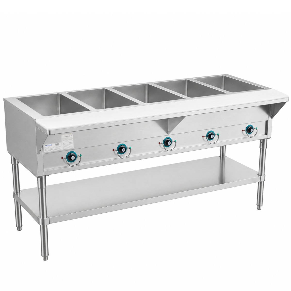 Prepline 74" Five Well Electric Hot Food Steam Table with Undershelf - 208/240V, 3700W