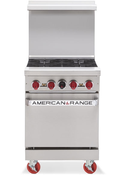 American Range ARGF-4-LP 24" Commercial Liquid Propane Gas Range with Green Flame Pilotless Ignition, 4 Burners