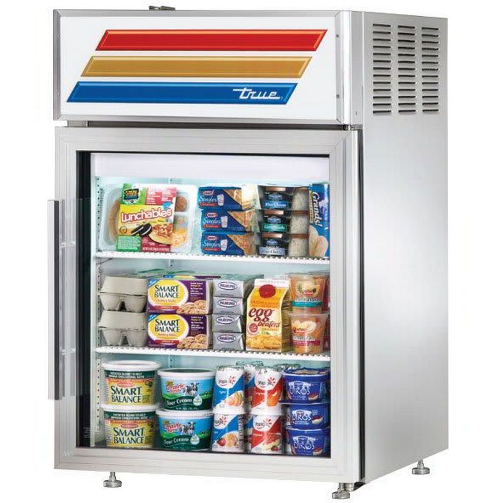 True GDM-05-S-HC-FGD01 24" Swing Door Stainless Steel Countertop Merchandiser
