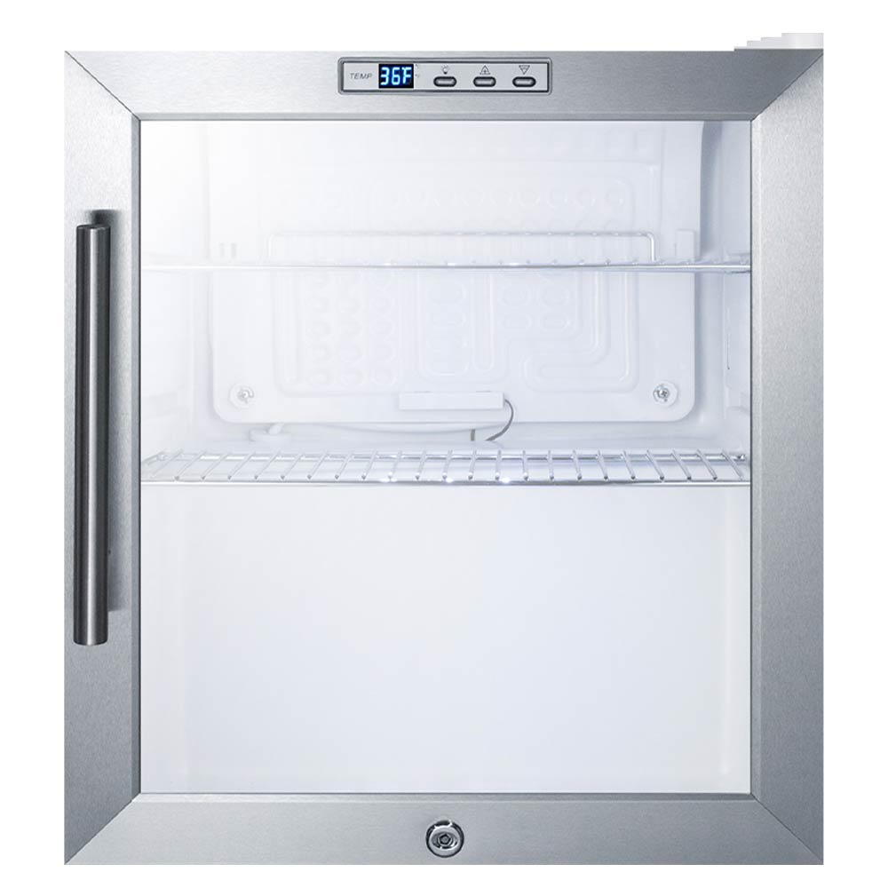 Summit SCR215L 17" Glass Door Refrigerator with Digital Thermometer and White Cabinet Finish