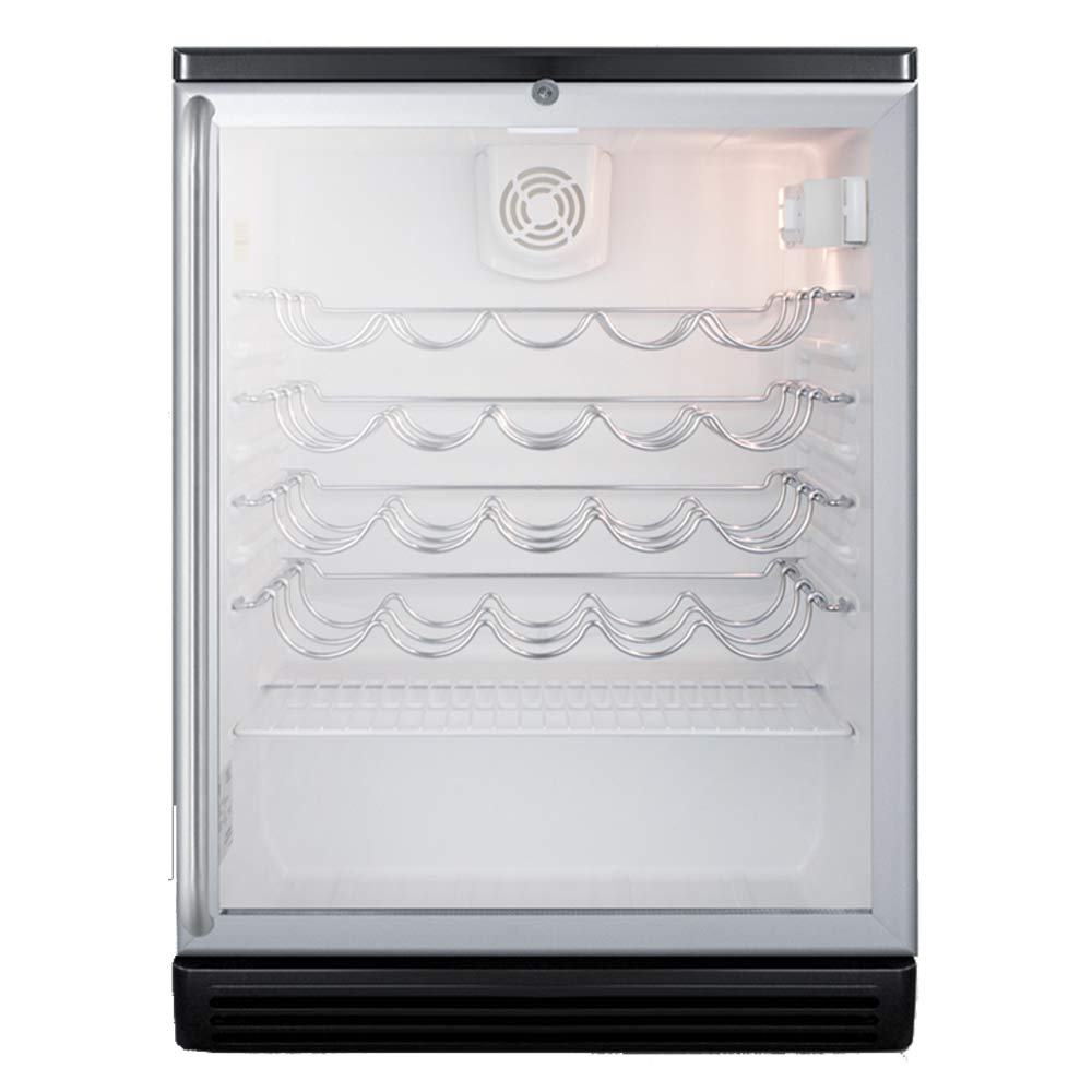 Summit SWC6GBLSH 24" Counter Height Wine Cellar with Glass Door, Black Cabinet and Full Length Towel Bar Handles