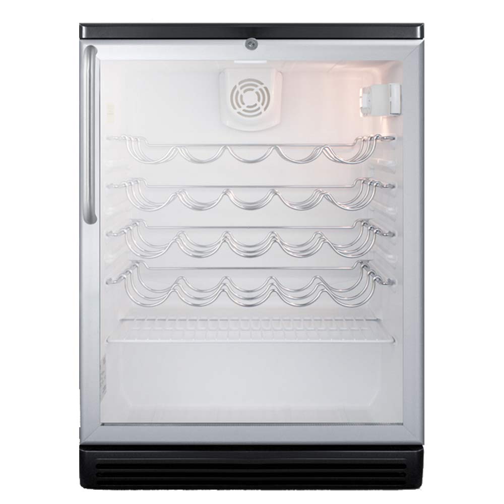 Summit SWC6GBLTB 24" Counter Height Wine Cellar with Glass Door, Black Cabinet and Towel Bar Handle