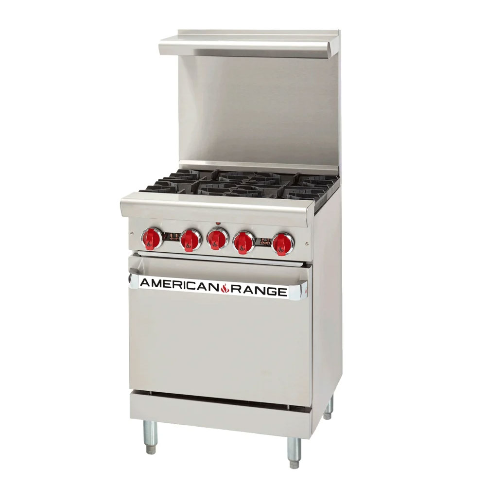 American Range ARGF-4-LP 24" Commercial Liquid Propane Gas Range with Green Flame Pilotless Ignition, 4 Burners