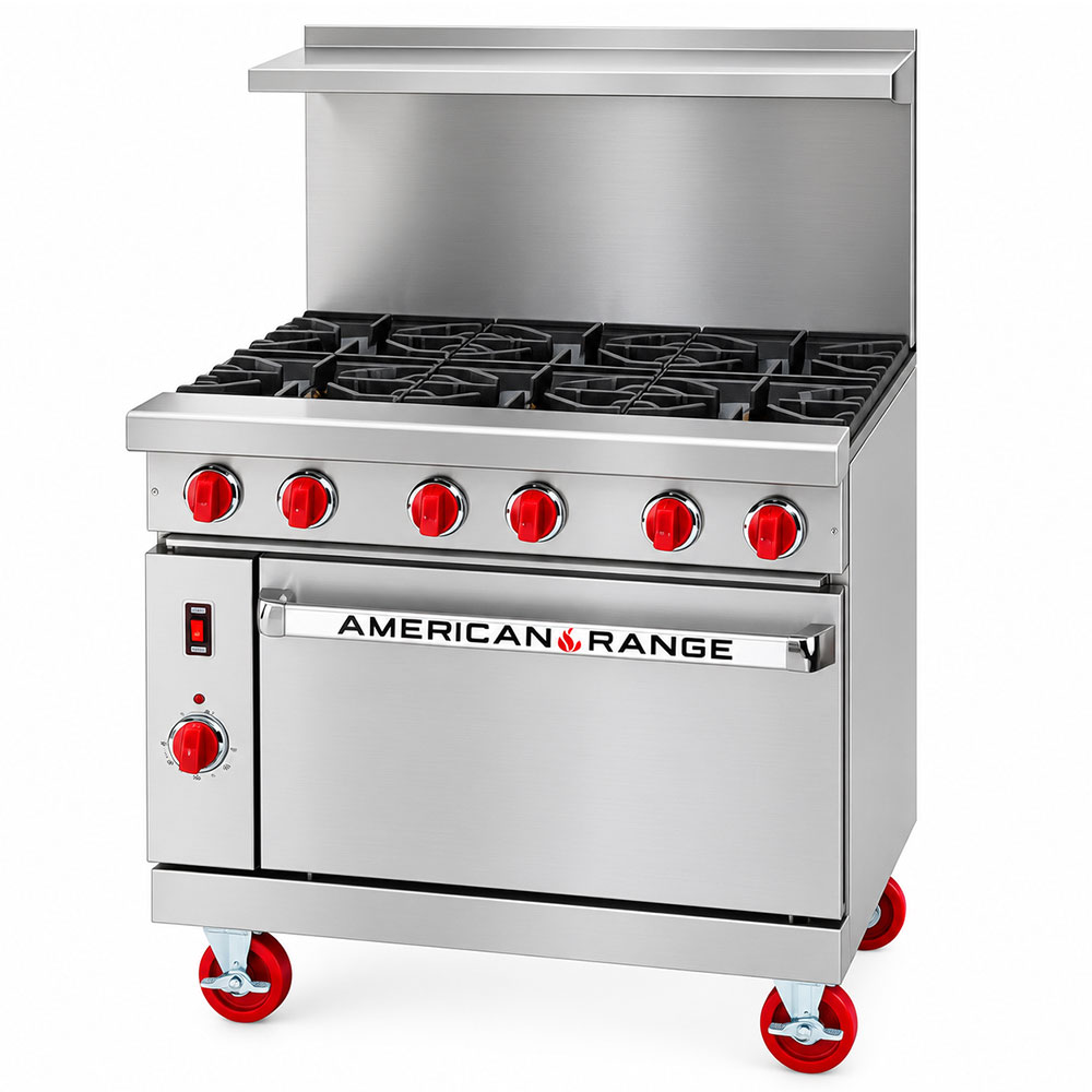 American Range ARGF-6-LP 36" Commercial Liquid Propane Gas Range with Green Flame Pilotless Ignition