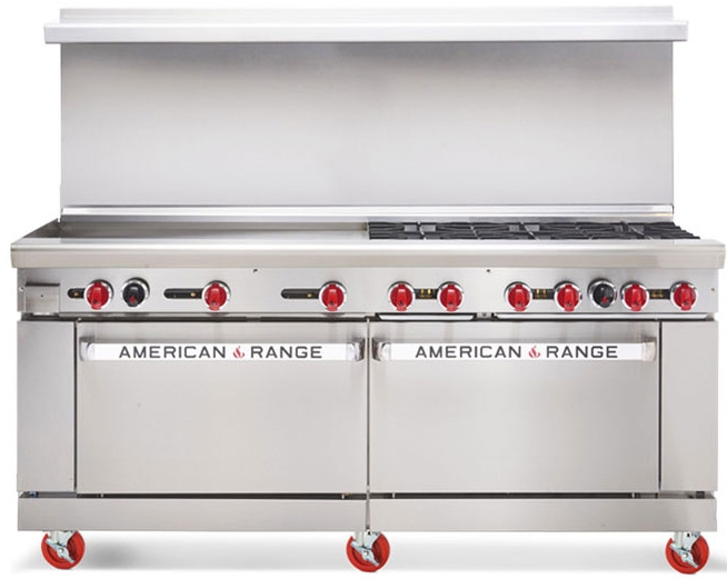 American Range ARGF-12-LP 72" 12 Burner Commercial Liquid Propane Gas Range with Green Flame Pilotless Ignition - 430,000 BTU