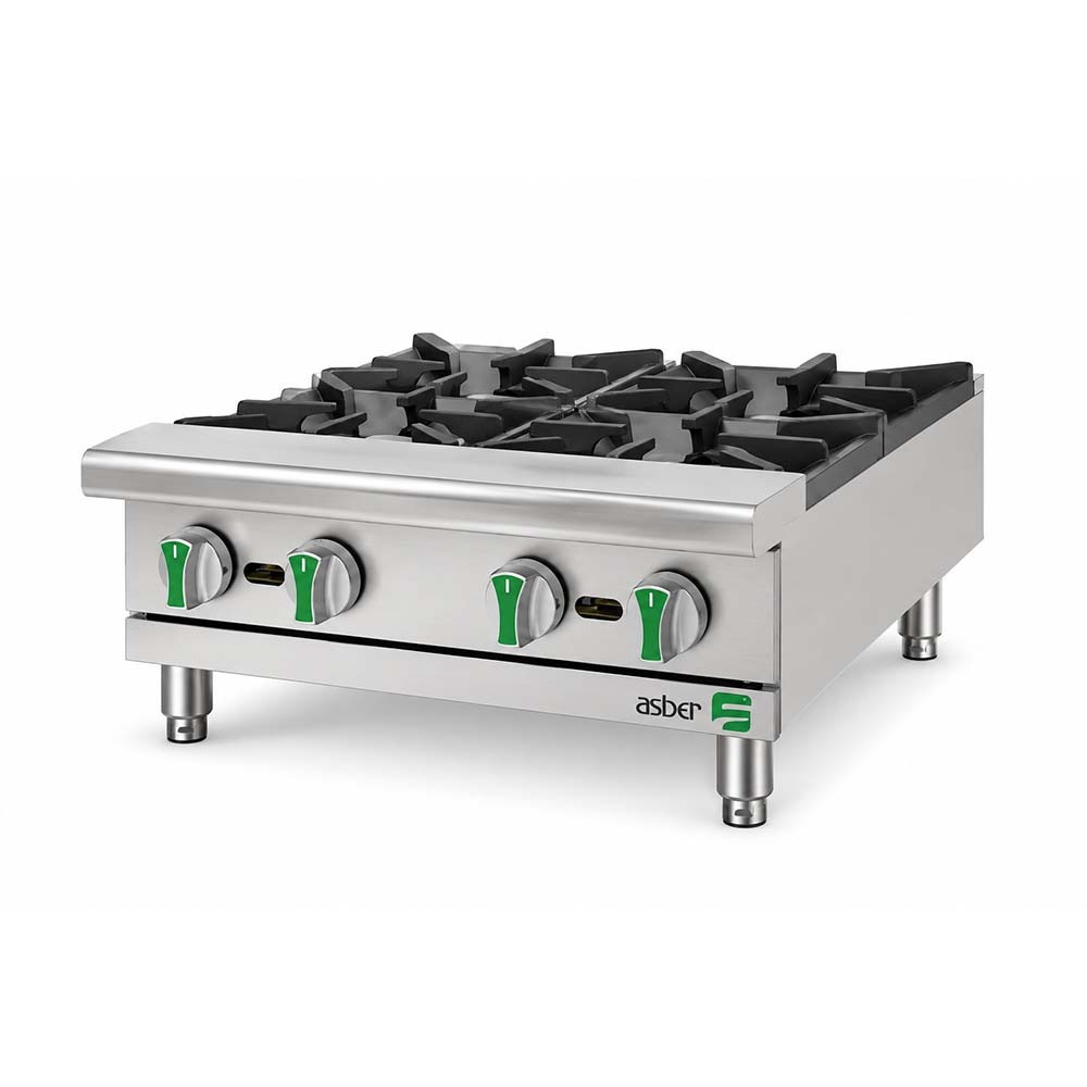 Asber AEHP-4-24-EM-NG Emerald Line Natural Gas Countertop Hotplate with 4 Burners - 120,000 BTU