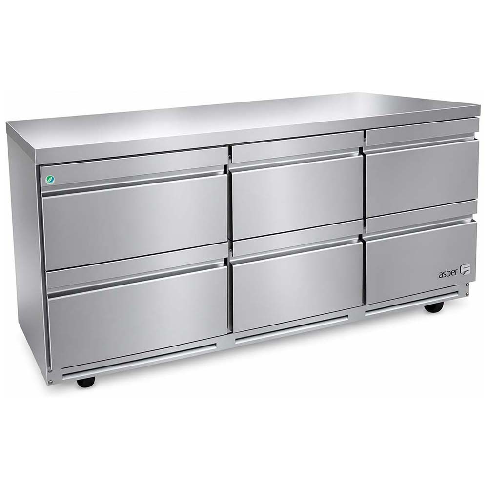 Asber AUTR-72-D6-P 72" Six Drawer Front Breathing Undercounter Refrigerator, 25.4 cu. ft.