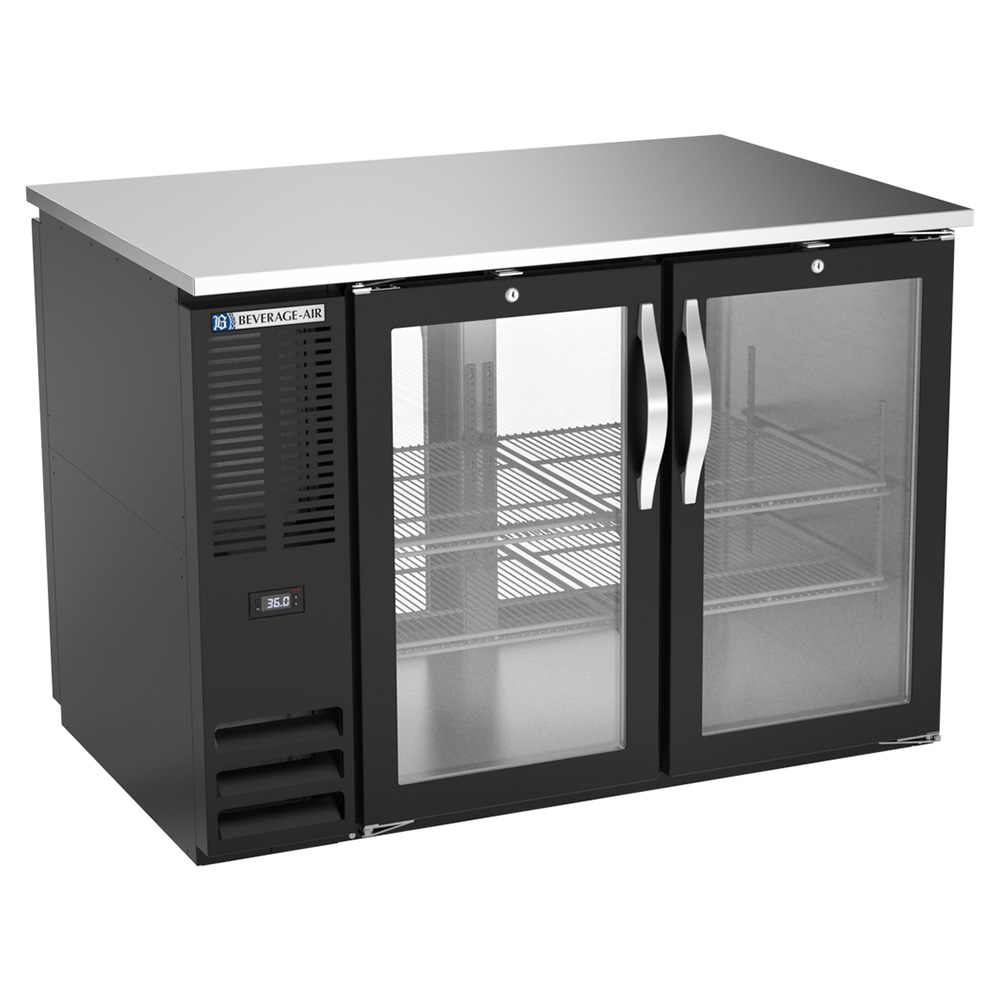 Beverage Air BB48HC-FG-PT-B 48" Four Swinging Glass Doors Food Rated Pass Thru Back Bar Cooler, Black