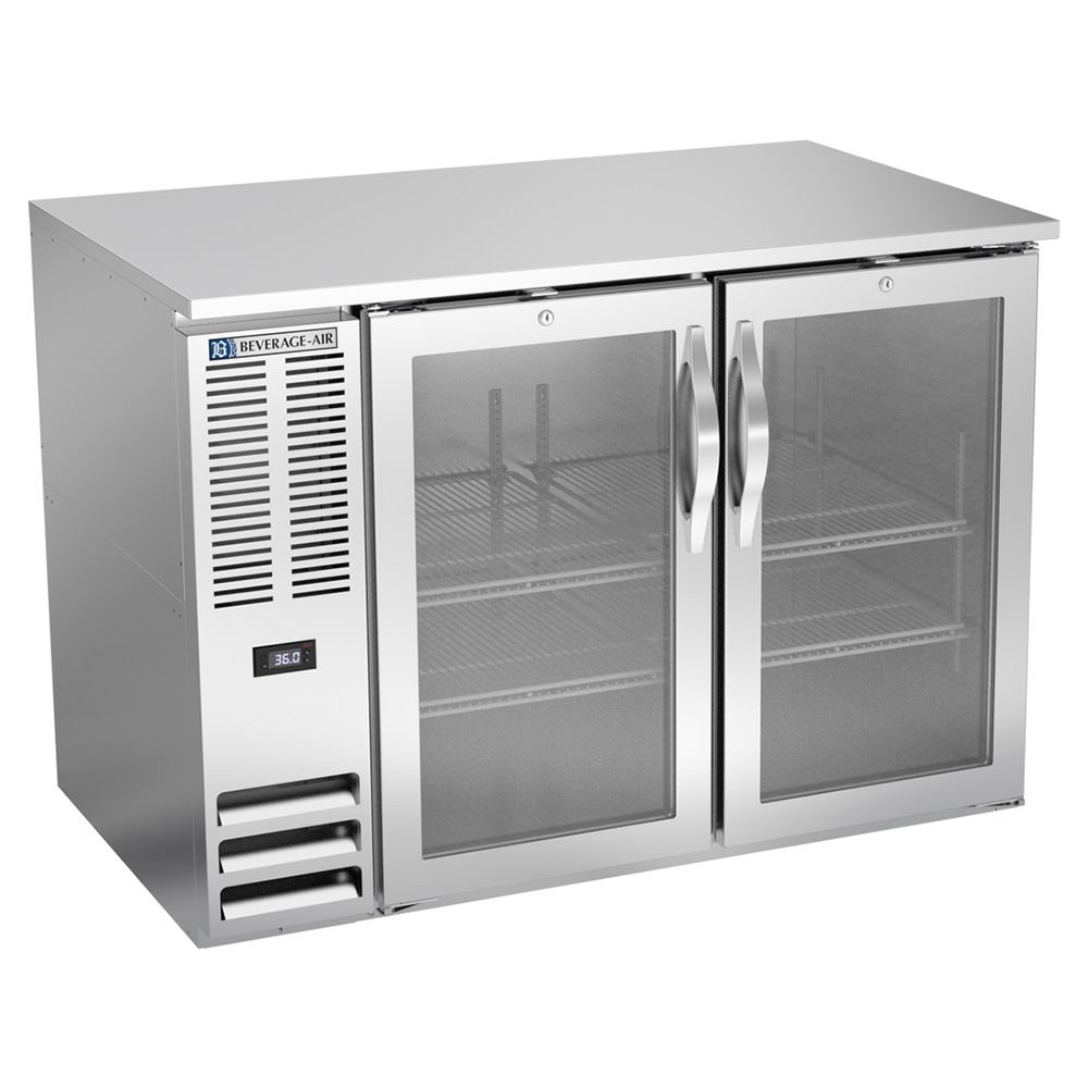 Beverage Air BB48HC-FG-S 48" Two Swinging Glass Doors Food Rated Back Bar Cooler, Stainless Steel
