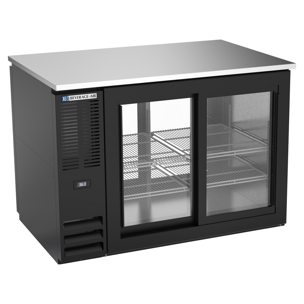 Beverage Air BB48HC-F-GS-PT-B 48" Four Sliding Glass Doors Food Rated Pass-thru Back Bar Cooler, Black