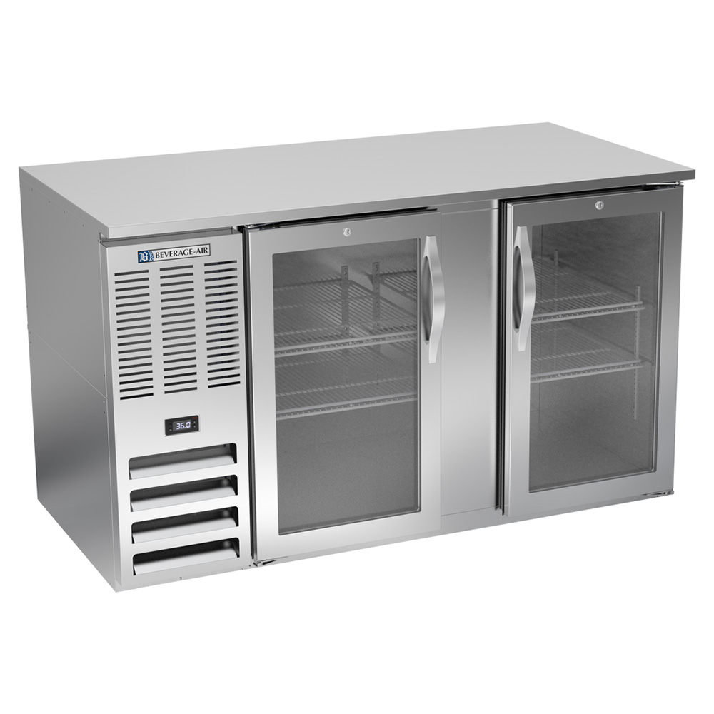 Beverage Air BB58HC-FG-S 58" Two Swinging Glass Doors Food Rated Back Bar Cooler, Stainless Steel