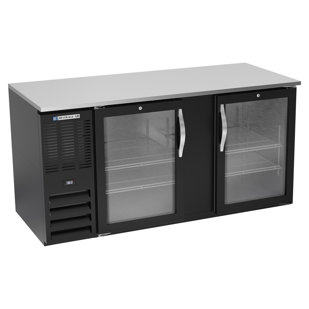 Beverage Air BB68HC-FG-B 68" Two Swinging Glass Doors Food Rated Back Bar Cooler, Black