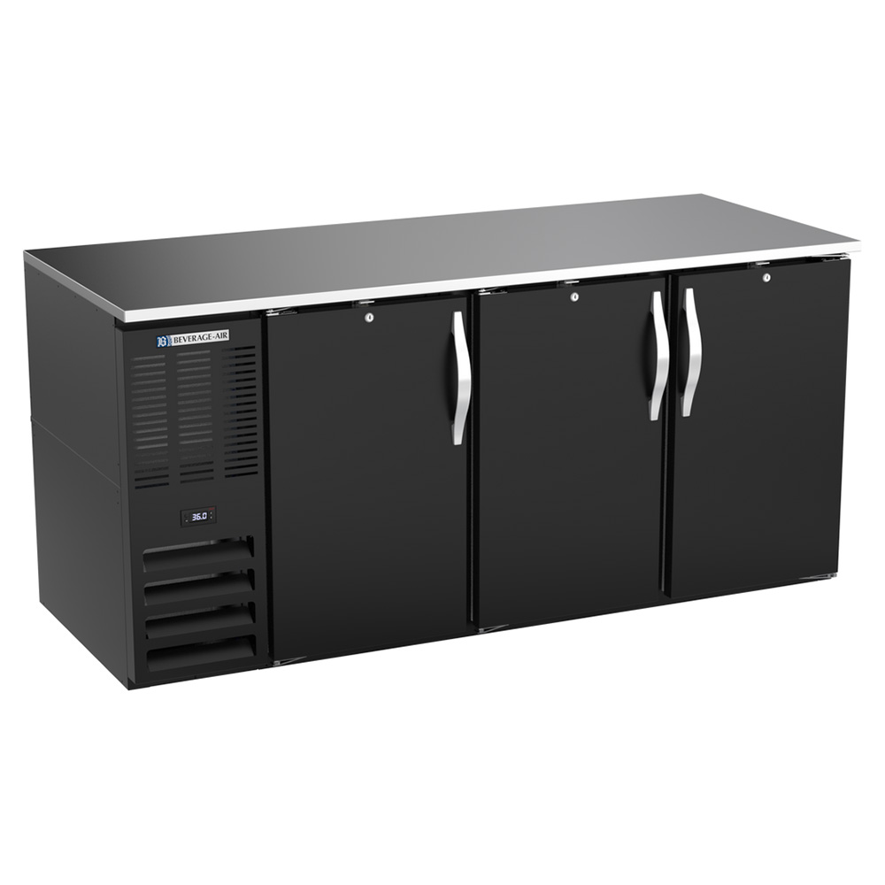 Beverage Air BB72HC-F-B 72" Three Swinging Solid Doors Food Related Back Bar Cooler, Black