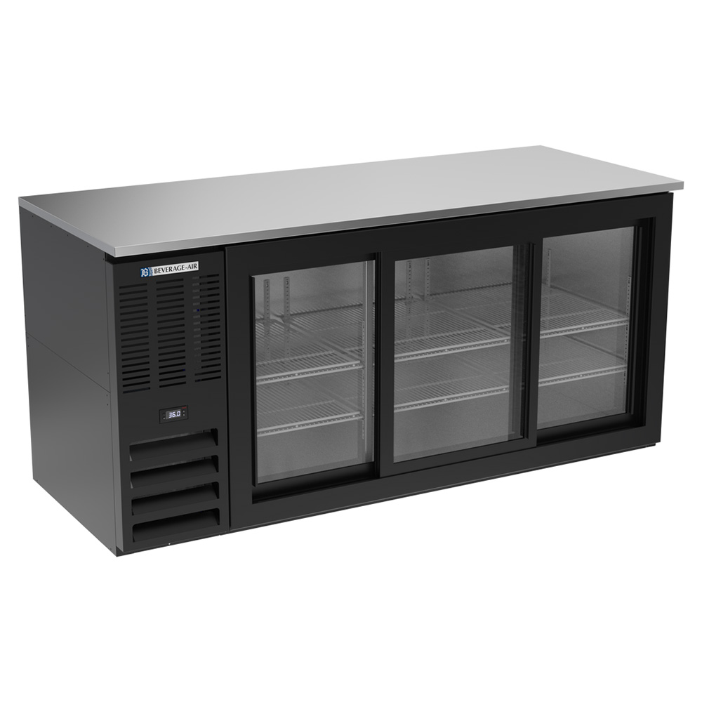 Beverage Air BB72HC-F-GS-B 72" Three Sliding Glass Doors Food Rated Back Bar Cooler, Black