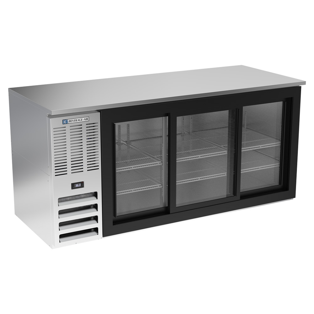 Beverage Air BB72HC-F-GS-S 72" Three Sliding Glass Doors Food Rated Back Bar Cooler, Stainless Steel