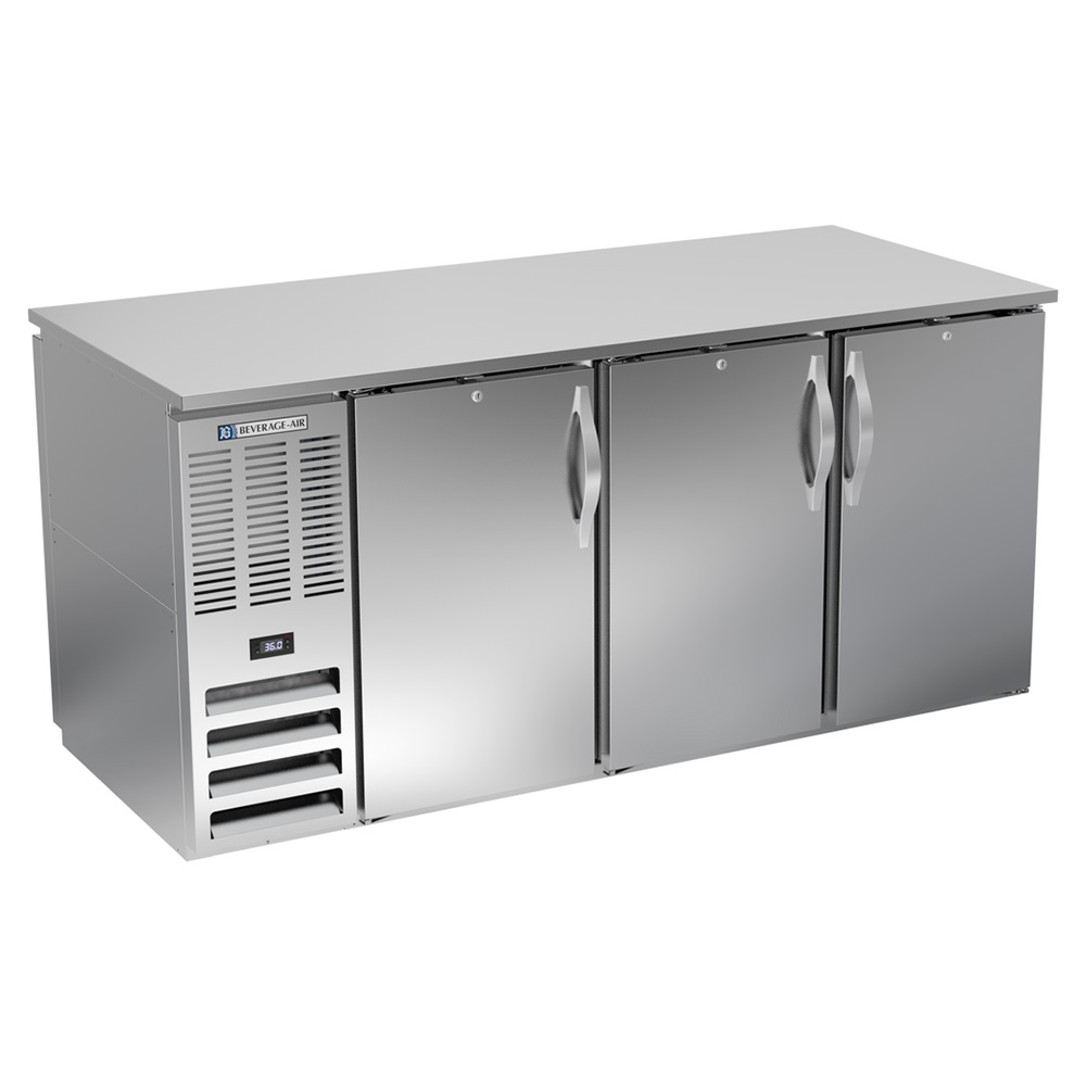 Beverage Air BB72HC-F-PT-S 72" Six Swinging Solid Doors Food Rated Pass-thru Back Bar Cooler, Stainless Steel