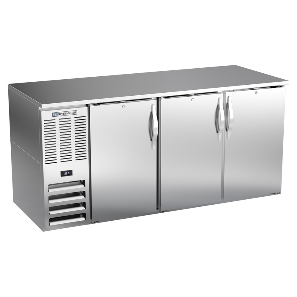 Beverage Air BB72HC-F-S 72" Three Swinging Solid Doors Food Rated Back Bar Cooler, Stainless Steel