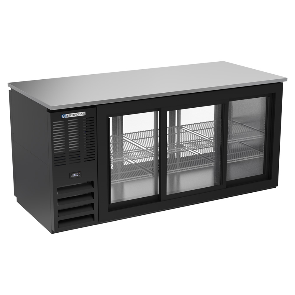 Beverage Air BB72HC-GS-PT-B 72" Six Sliding Glass Doors Pass-thru Back Bar Cooler, Black