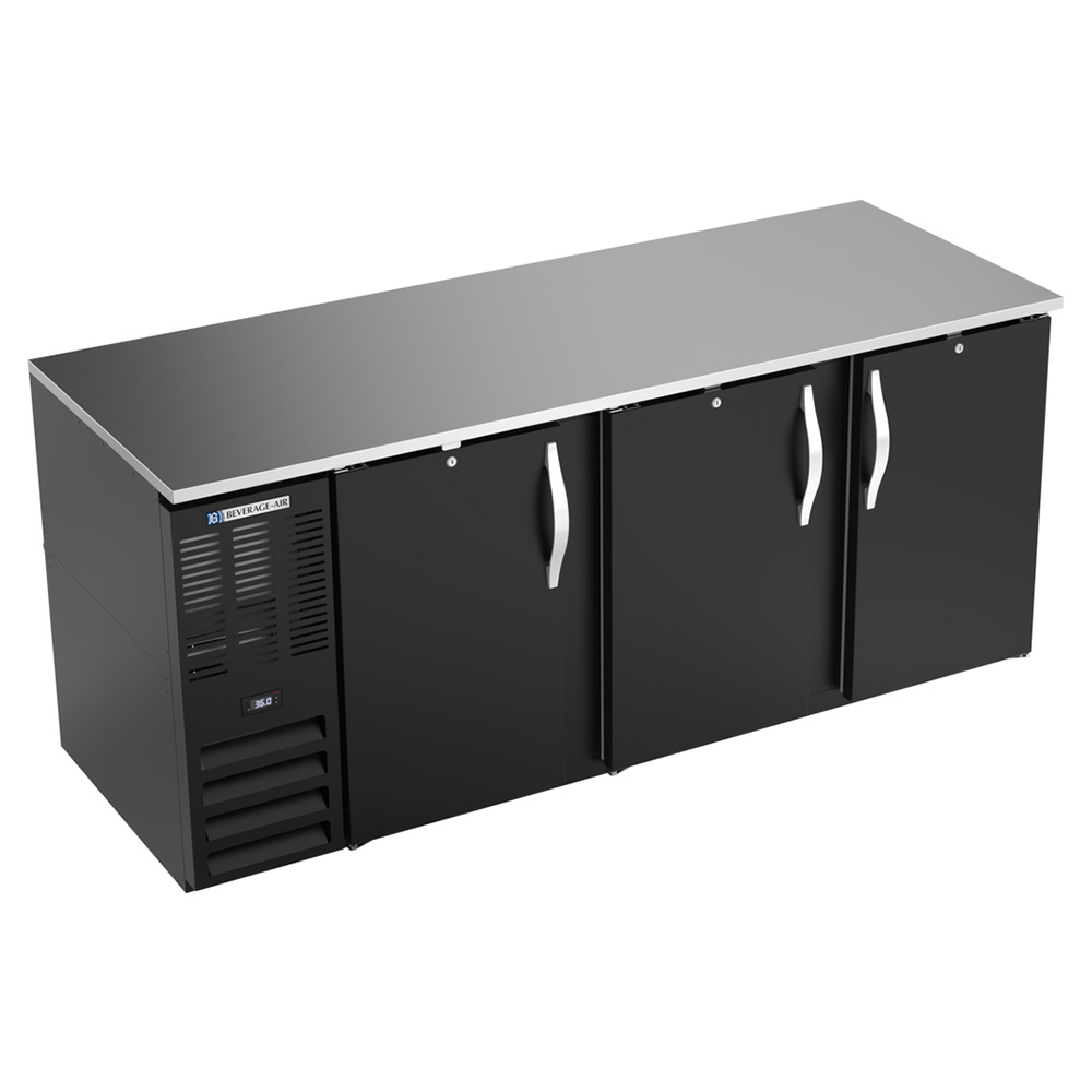 Beverage Air BB78HC-B 78" Three Swinging Solid Doors Back Bar Cooler, Black