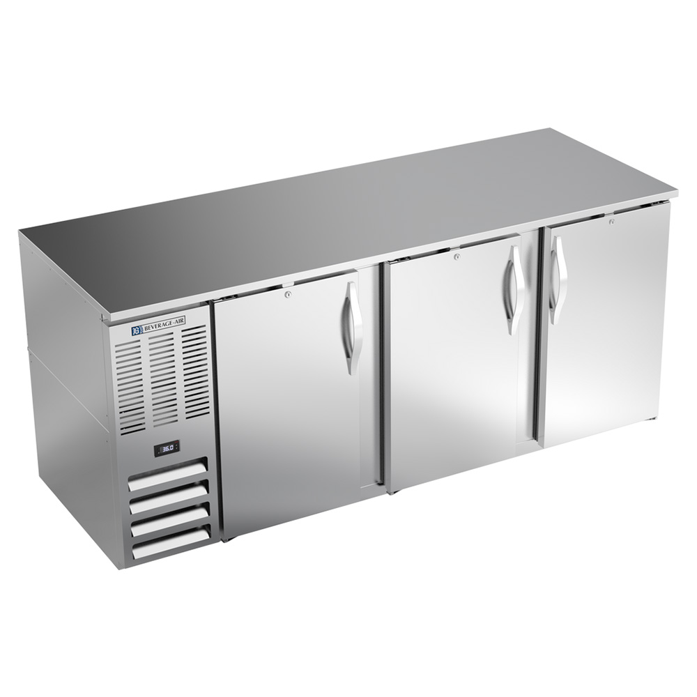 Beverage Air BB78HC-F-S 78" Three Swinging Solid Doors Food Related Back Bar Cooler, Stainless Steel