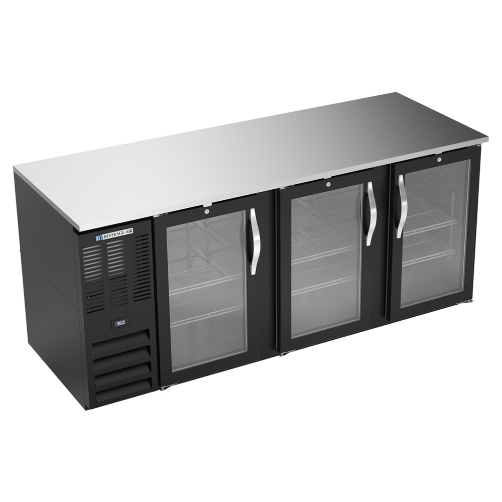 Beverage Air BB78HC-FG-B 78" Three Swinging Glass Doors Food Related Back Bar Cooler, Black