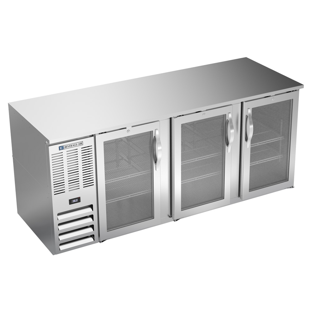 Beverage Air BB78HC-FG-S 78" Three Swinging Glass Doors Food Related Back Bar Cooler, Stainless Steel
