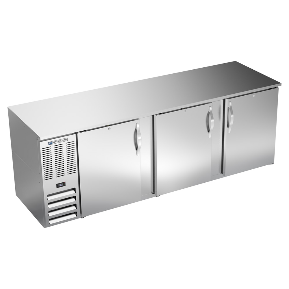 Beverage Air BB94HC-F-S 94" Three Swinging Solid Doors Food Related Back Bar Cooler, Stainless Steel