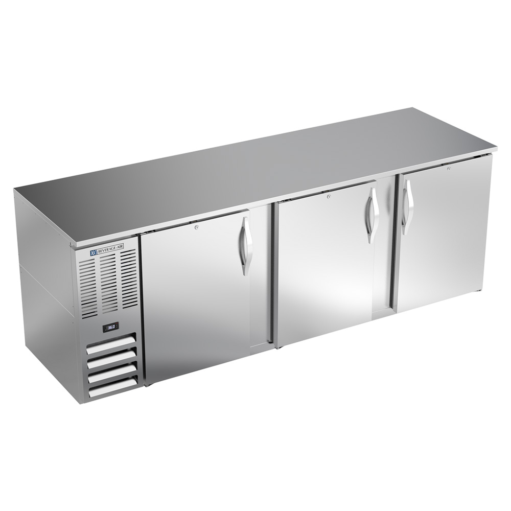 Beverage Air BB94HC-S 94" Three Swinging Solid Doors Back Bar Cooler, Stainless Steel