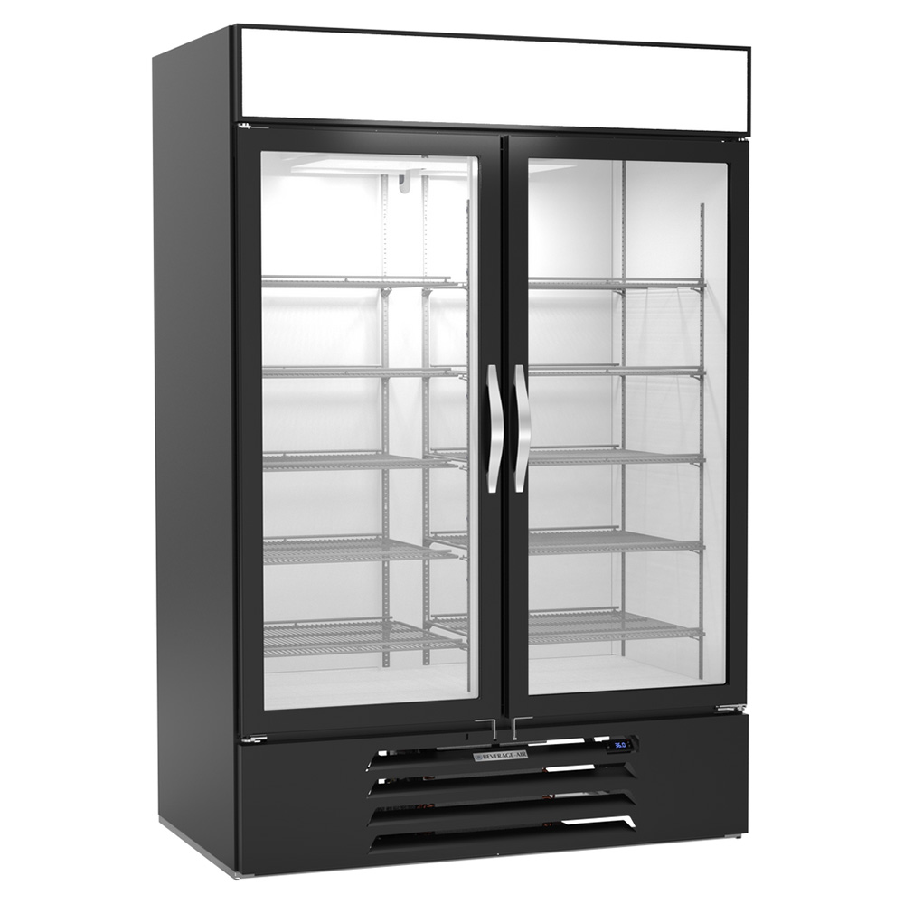 Beverage Air MMR49HC-1-B-IQ 52" Two Glass Door Merchandiser Refrigerator with Electronic Lock, Black