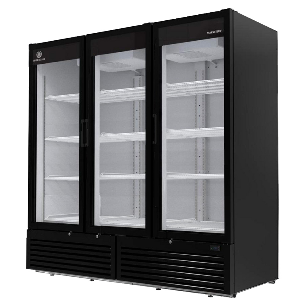 Beverage Air MT72-1B 78-3/4" Three Glass Dorr Merchandiser Refrigerator, Black, 66.3 Cu. Ft.