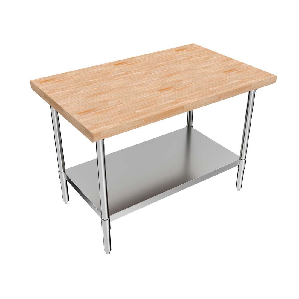 BK Resources MFTS-4830 30"D x 48"L Hard Maple Flat Top Table with (Stainless Steel Base)