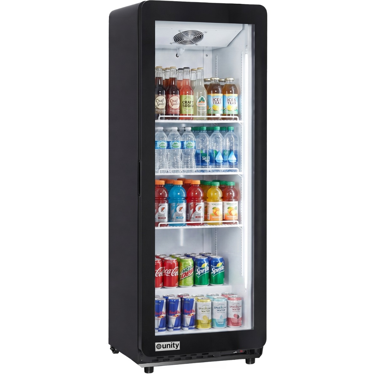 Unity BLU-22SB 22" Single Glass Door Merchandiser Refrigerator with LED Lighting, Black