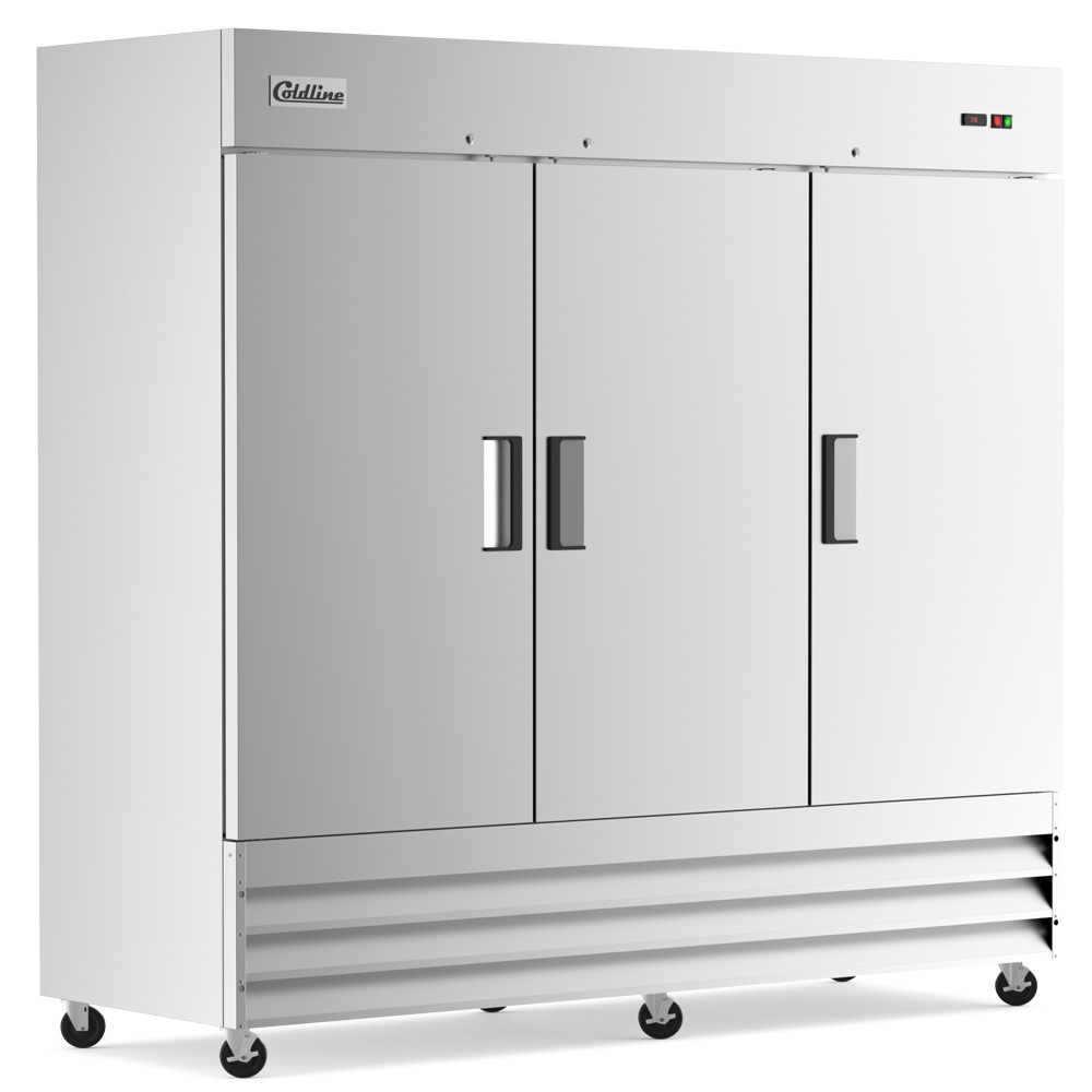 Coldline C-3RE 81" Three Solid Door Commercial Reach-In Refrigerator - Stainless Steel