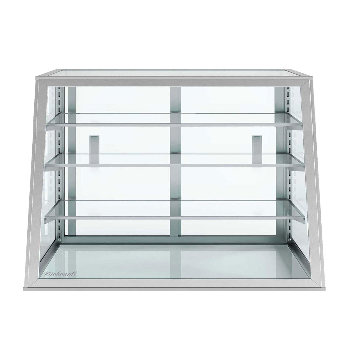 Custom Glass 28"L x 12"D x 20"H, 3 Shelves, Tapered / Slanted Front Countertop Glass Food Display Case, Dry