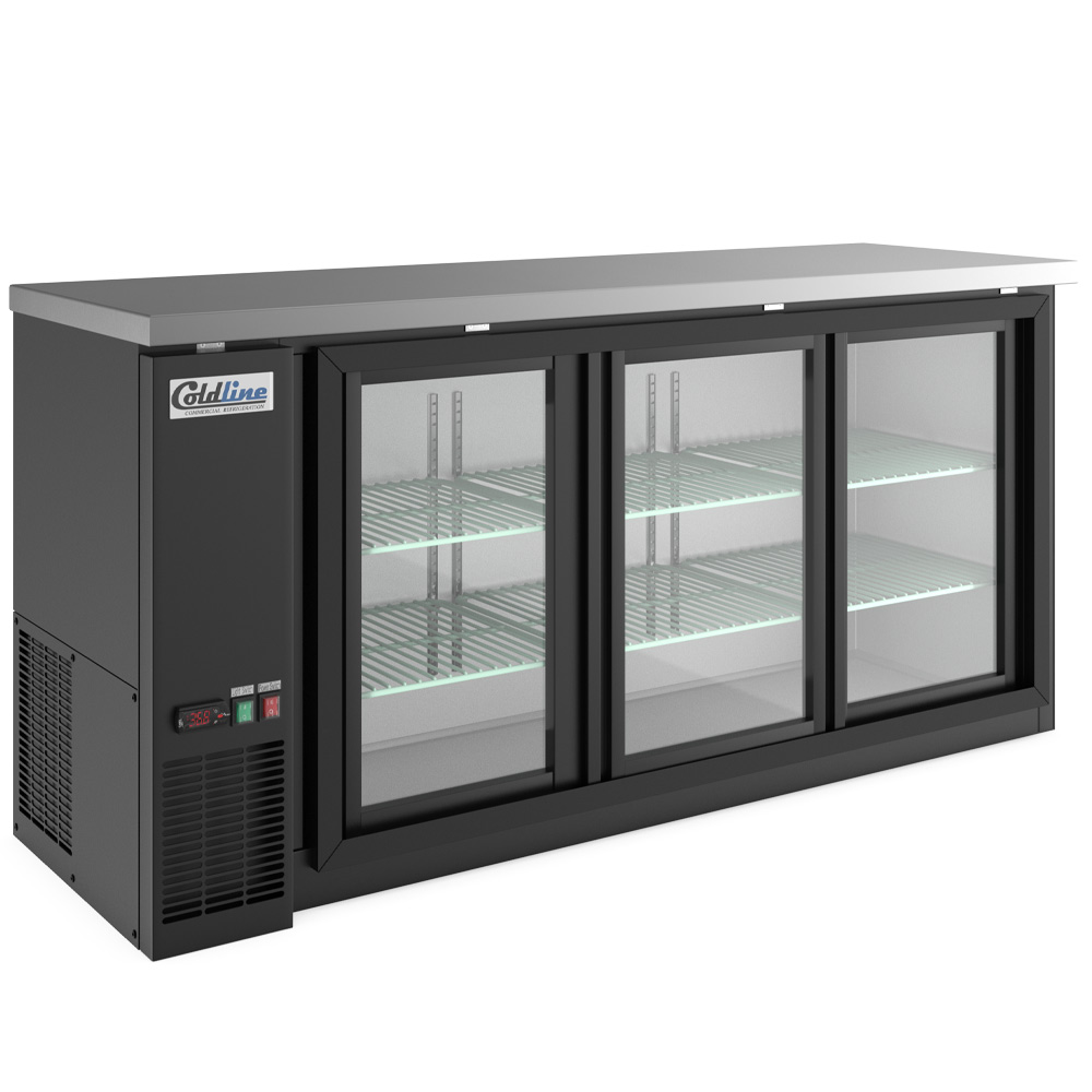 Coldline CBB-72G-SL 72" Sliding Glass Door Back Bar Cooler, Black