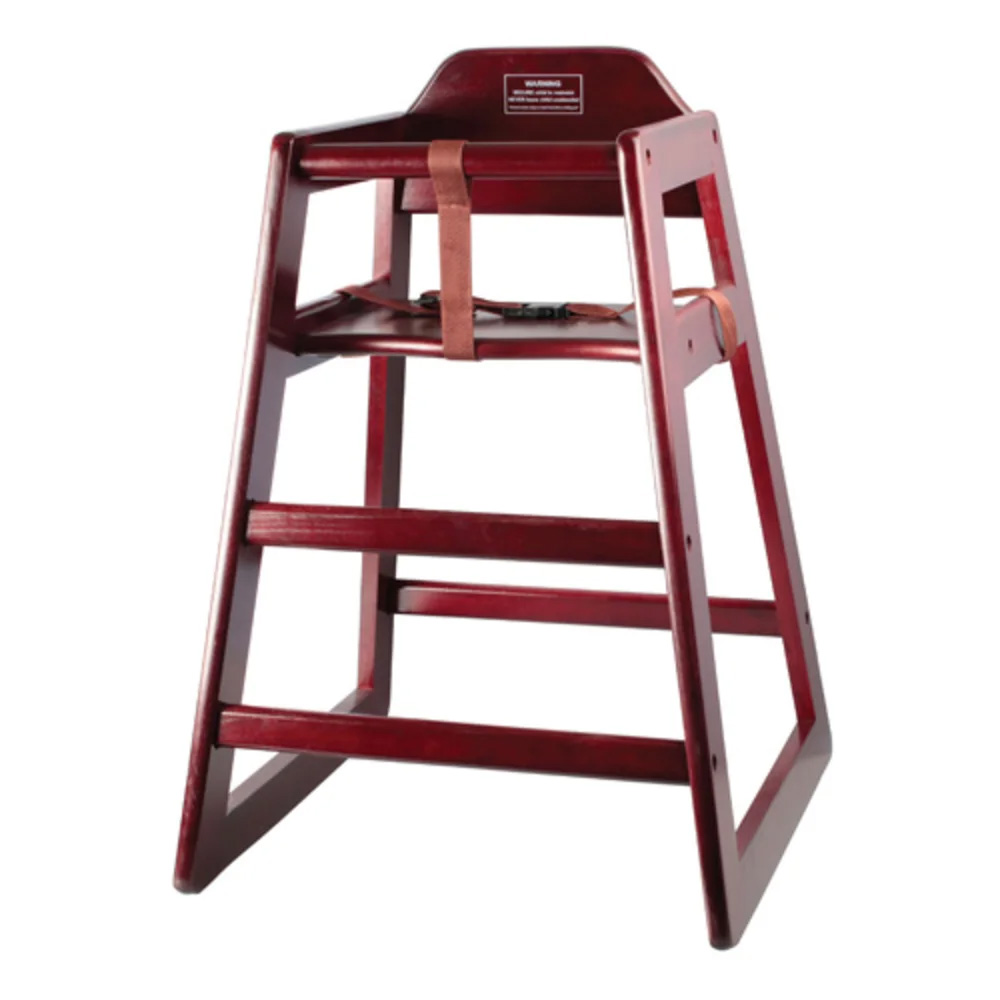 Winco CHH-103A Mahogany Finish Wood High Chair with Waist Strap