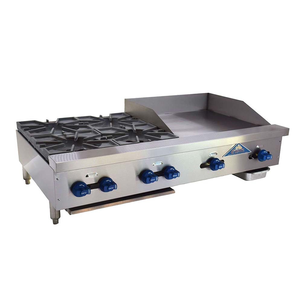 Comstock Castle FHP48-36-LP 48" Liquid Propane Gas Countertop Griddle/Hotplate Combo, Manual Control - 129,000 BTU