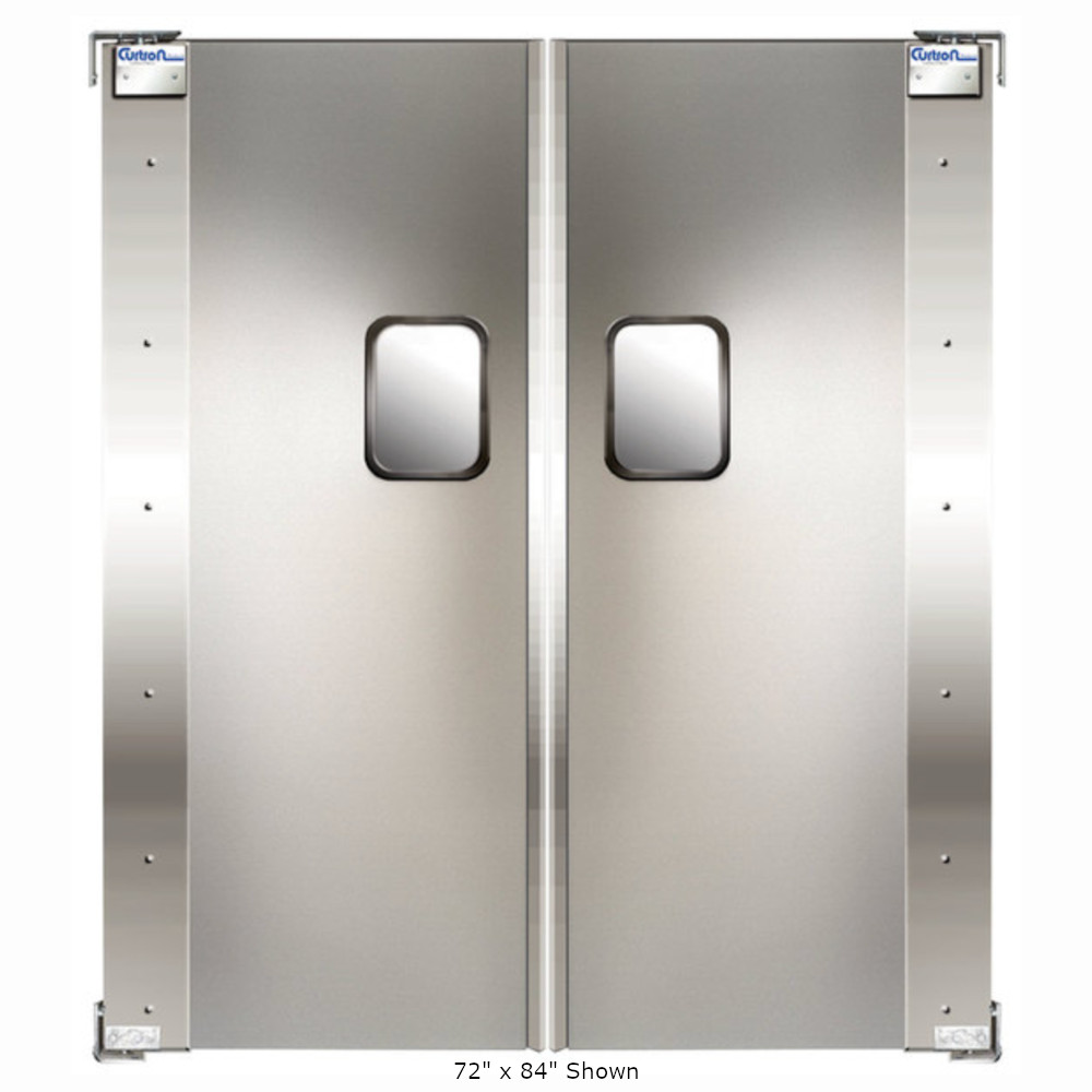 Curtron SPD-20-AL-DBL-6084 60" x 84" Double Aluminum Swinging Service Traffic Door with 9" x 14" Windows
