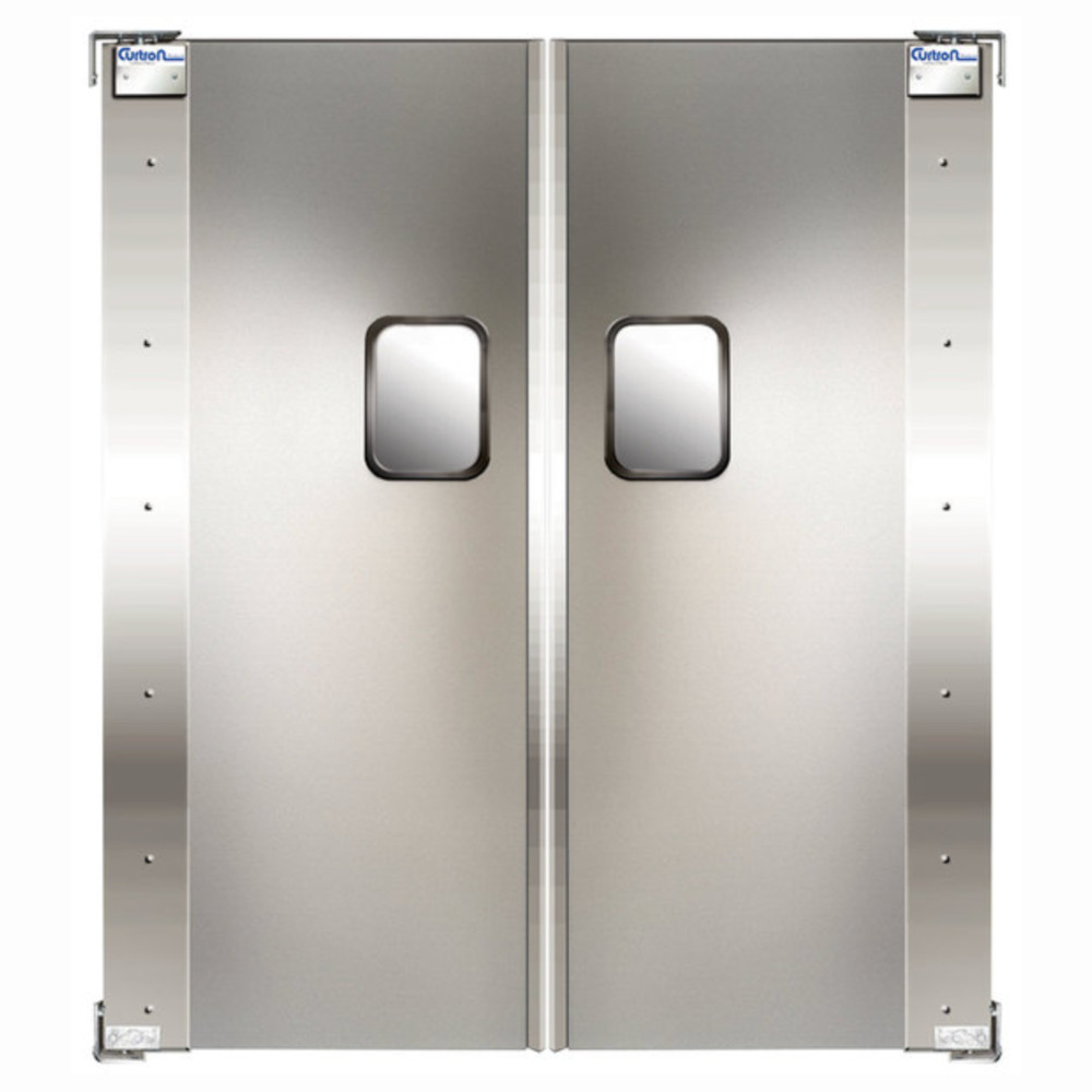 Curtron SPD-20-AL-DBL-7284 72" x 84" Double Aluminum Swinging Service Traffic Door with 9" x 14" Windows