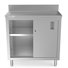 Prepline PCB-1836 18"D x 36"L  Stainless Steel Enclosed Base Work Table with Sliding Doors and 5" Backsplash