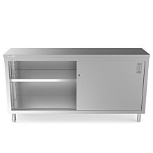 Prepline PC-1872 18"D x 72"L  Stainless Steel Enclosed Base Work Table with Sliding Doors and Adjustable Shelf
