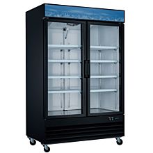 53" Double Glass Swing Door Merchandiser Refrigerator - Black