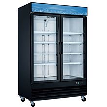 53" Double Glass Swing Door Merchandiser Freezer - Black